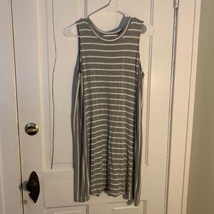 Gray/White Striped Shift Jersey Tank Dress
